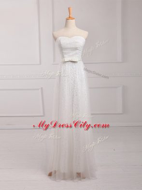 Excellent Floor Length Lace Up Quinceanera Court Dresses White for Prom and Party and Wedding Party with Belt