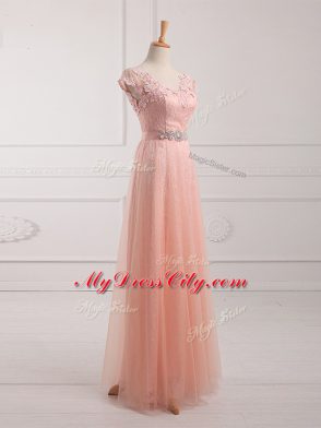 Cheap Tulle and Lace Short Sleeves Floor Length Mother of the Bride Dress and Beading and Lace and Appliques