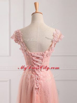 Cheap Tulle and Lace Short Sleeves Floor Length Mother of the Bride Dress and Beading and Lace and Appliques