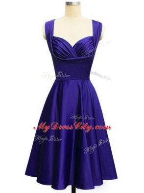 Edgy Purple Empire Ruching Quinceanera Court of Honor Dress Lace Up Taffeta Sleeveless Knee Length