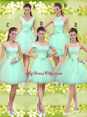 High End Knee Length A-line Sleeveless Apple Green Bridesmaid Gown Lace Up