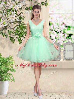 High End Knee Length A-line Sleeveless Apple Green Bridesmaid Gown Lace Up