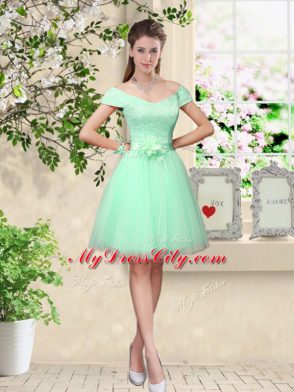 High End Knee Length A-line Sleeveless Apple Green Bridesmaid Gown Lace Up