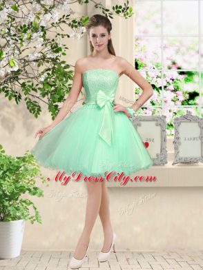 High End Knee Length A-line Sleeveless Apple Green Bridesmaid Gown Lace Up
