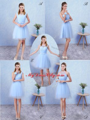 Fashion Blue Bridesmaid Dress Prom and Party with Ruching Scoop Sleeveless Lace Up
