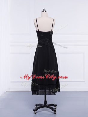 Fitting Column/Sheath Mother of Bride Dresses Black Straps Chiffon Sleeveless Tea Length Zipper