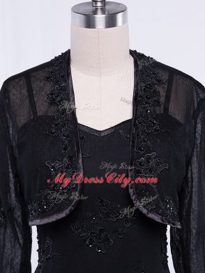 Fitting Column/Sheath Mother of Bride Dresses Black Straps Chiffon Sleeveless Tea Length Zipper