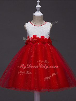 Sleeveless Zipper Knee Length Lace and Hand Made Flower Womens Party Dresses