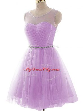 Custom Designed A-line Lavender Scoop Tulle Sleeveless Mini Length Lace Up