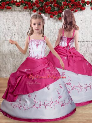 Delicate Sleeveless Lace Up Floor Length Embroidery and Pick Ups Ball Gown Prom Dress