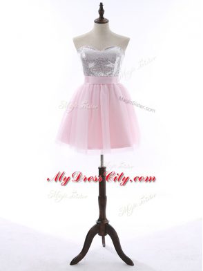 Elegant Mini Length A-line Sleeveless Baby Pink Evening Dress Zipper
