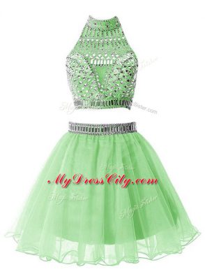 Fitting Sleeveless Organza Knee Length Zipper Court Dresses for Sweet 16 in with Beading