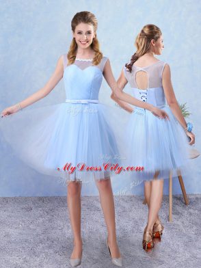 Sleeveless Ruching and Belt Lace Up Quinceanera Dama Dress