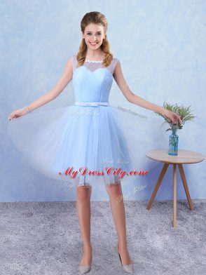 Sleeveless Ruching and Belt Lace Up Quinceanera Dama Dress