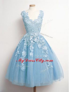 Eye-catching Light Blue Sleeveless Tulle Lace Up Quinceanera Court Dresses for Prom and Party and Wedding Party