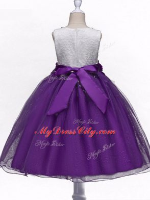 Sleeveless Lace and Hand Made Flower Zipper Toddler Flower Girl Dress