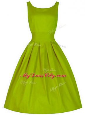 Artistic A-line Bridesmaids Dress Olive Green Scoop Taffeta Sleeveless Knee Length Lace Up