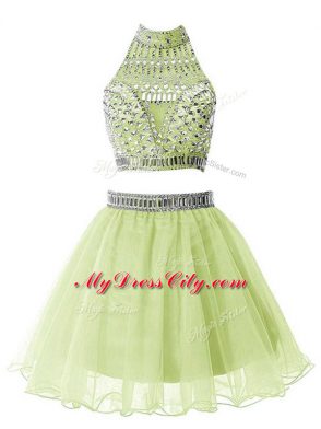 Yellow Green Zipper High-neck Beading Court Dresses for Sweet 16 Organza Sleeveless