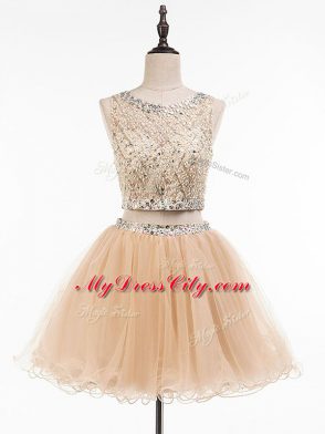 Champagne Sleeveless Mini Length Beading Side Zipper Prom Party Dress
