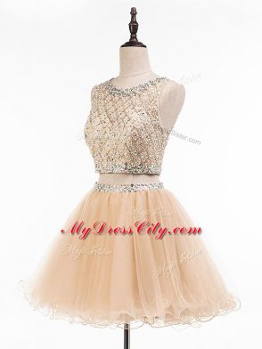 Champagne Sleeveless Mini Length Beading Side Zipper Prom Party Dress