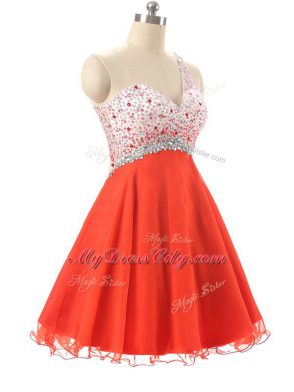 Dramatic Orange Red Chiffon and Tulle Backless Prom Dress Sleeveless Mini Length Beading