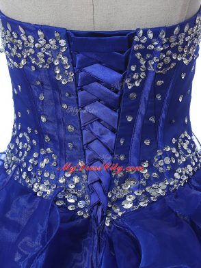 Eye-catching Royal Blue 15 Quinceanera Dress Military Ball and Sweet 16 and Quinceanera with Beading and Ruffles Sweetheart Sleeveless Lace Up