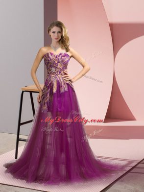 Purple Sweetheart Neckline Appliques Sleeveless Zipper