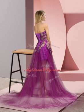 Purple Sweetheart Neckline Appliques Sleeveless Zipper