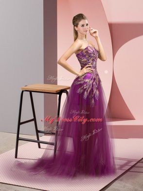 Purple Sweetheart Neckline Appliques Sleeveless Zipper