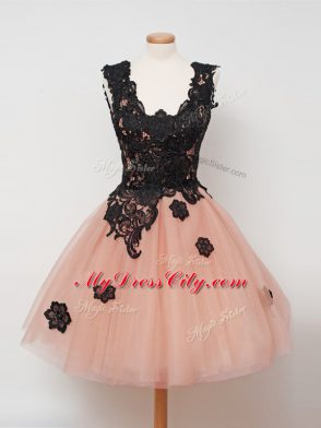 Ideal Straps Sleeveless Zipper Quinceanera Dama Dress Peach Tulle