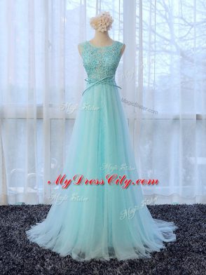 Dazzling Empire Sleeveless Apple Green Dama Dress for Quinceanera Brush Train Zipper