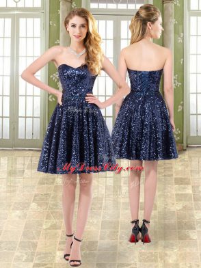 Fantastic Mini Length A-line Sleeveless Navy Blue Prom Evening Gown Lace Up