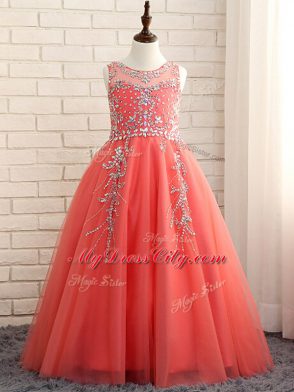 Wonderful Scoop Sleeveless Tulle Kids Pageant Dress Beading Zipper
