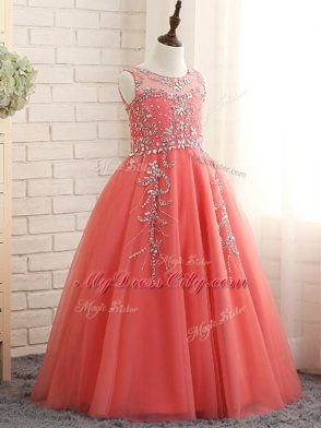Wonderful Scoop Sleeveless Tulle Kids Pageant Dress Beading Zipper