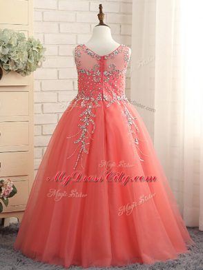 Wonderful Scoop Sleeveless Tulle Kids Pageant Dress Beading Zipper