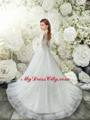 3 4 Length Sleeve Brush Train Clasp Handle Lace Flower Girl Dress