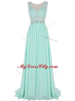 Beautiful Sleeveless Brush Train Beading and Lace and Appliques Backless Going Out Dresses