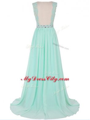 Beautiful Sleeveless Brush Train Beading and Lace and Appliques Backless Going Out Dresses
