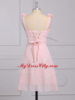 Artistic Sleeveless Chiffon Mini Length Lace Up Quinceanera Court Dresses in Baby Pink with Hand Made Flower