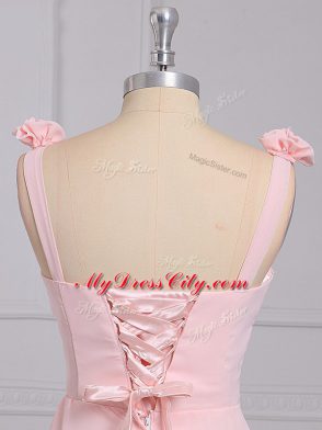 Artistic Sleeveless Chiffon Mini Length Lace Up Quinceanera Court Dresses in Baby Pink with Hand Made Flower
