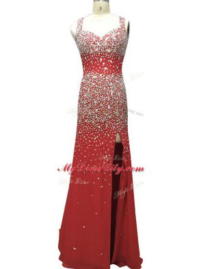 Trendy Sleeveless Brush Train Beading Backless Evening Gowns