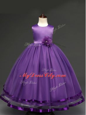 Latest Tulle Sleeveless Floor Length Pageant Gowns For Girls and Hand Made Flower