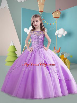Fashion Lavender Scoop Neckline Beading Child Pageant Dress Sleeveless Lace Up