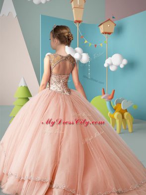 Fashion Lavender Scoop Neckline Beading Child Pageant Dress Sleeveless Lace Up