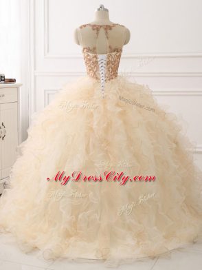 Organza Sleeveless Sweet 16 Dress Sweep Train and Beading and Ruffles
