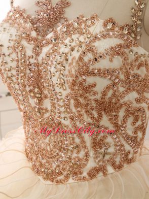 Organza Sleeveless Sweet 16 Dress Sweep Train and Beading and Ruffles