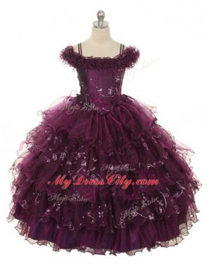 Fashionable Sleeveless Lace Up Floor Length Ruffles and Ruffled Layers Little Girl Pageant Dress