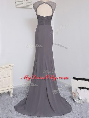 Grey Quinceanera Court Dresses Straps Cap Sleeves Brush Train Zipper