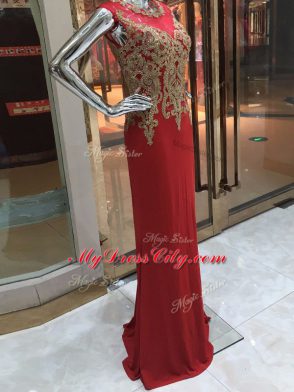Beading and Appliques Red Zipper Sleeveless Floor Length