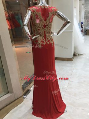 Beading and Appliques Red Zipper Sleeveless Floor Length